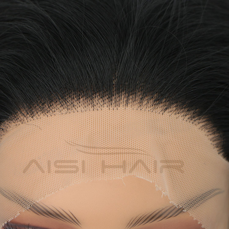 Aisi Hair New Design 16 Inch Body Wavy Natural Black Wig Long Wavy Swiss Lace Wig Synthetic Lace Front Hair Wigs For Black Women