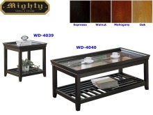 2PCS Wooden Glass Tray Top Espresso Coffee Table Sets