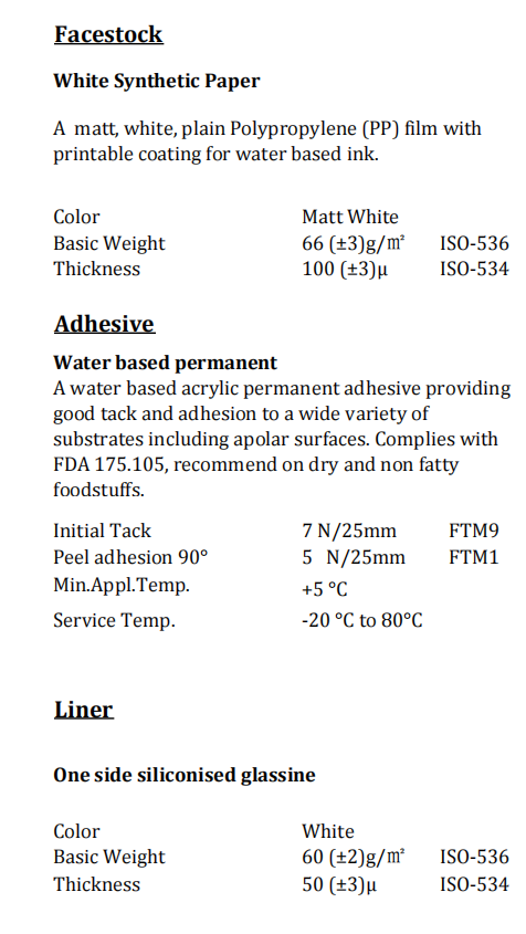 71e1922 Synthetic Paper Water Based Permanent White Glassine