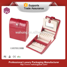 Red leather mirror jewelry storage box jewellery box with drawer (WH-0573)