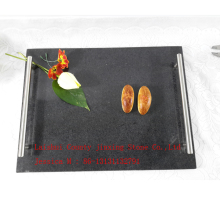 black marble cheese tray with stainless steel handle /cheese tray with handles/marble tray with handle