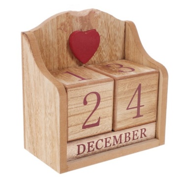 Wooden Perpetual Table Calendar - Office Desk Wood Block Accessory