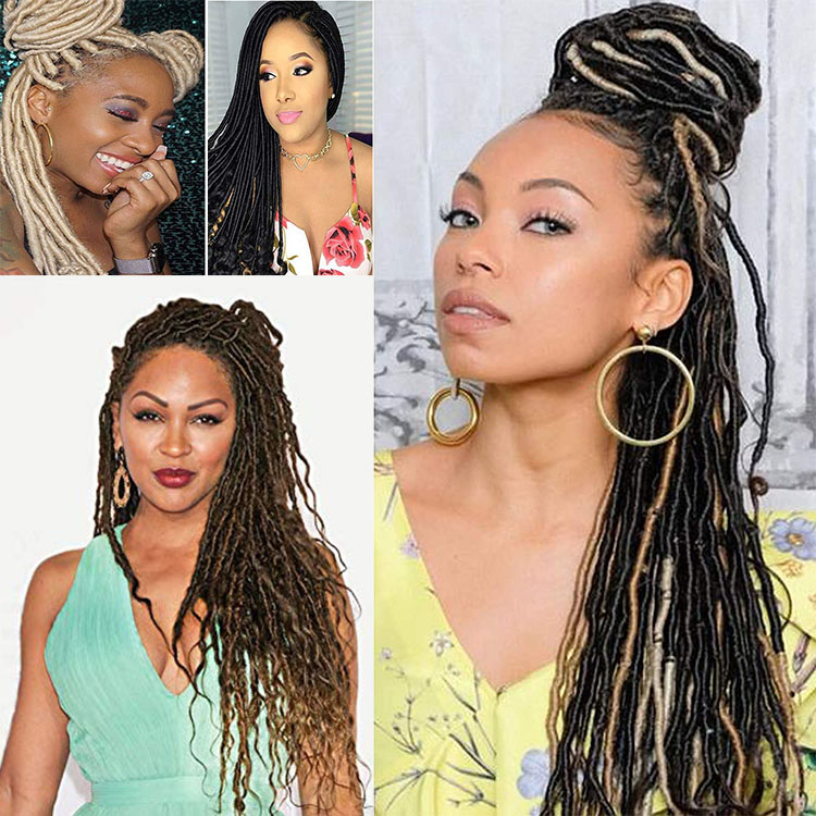 Straight Goddess Locs Hair With Curly Ends Synthetic Fiber Solid And Mixed Color Braids Hair Golden Green Black Red
