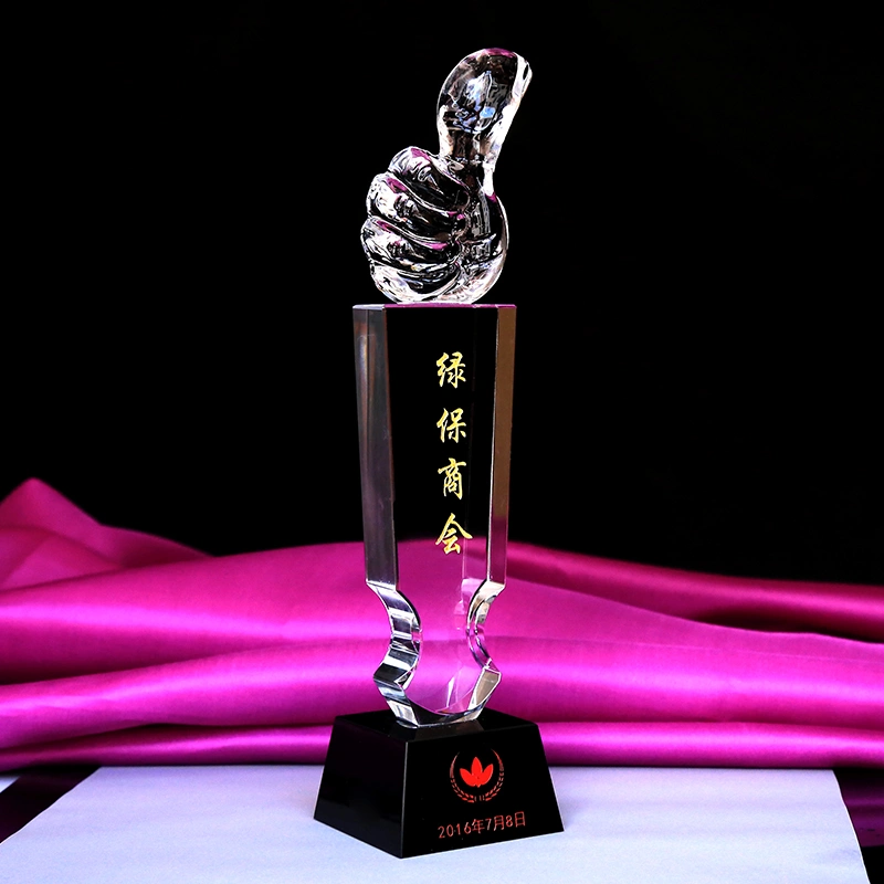 Clear Color Creative Engraving Award Promotion Thumbs up Souvenir Crystal Trophy Cup