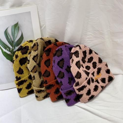Leopard embroidered knitted hats for boys and girls