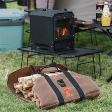 Reusable Waxed Canvas Tote Bag for Fireplace Leather Firewood Log Carrier