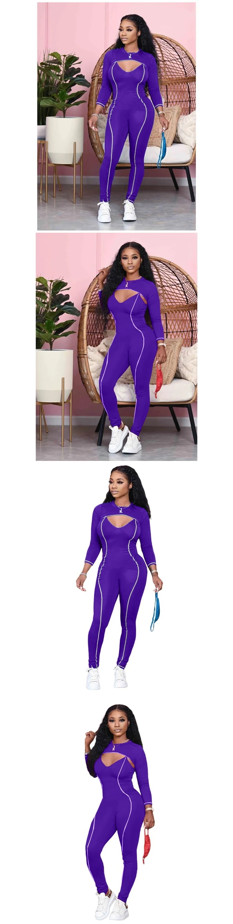 Womens Sexy Bodycon Long Sleeve Jumpsuit 2 Piece Jumpsuits for Women