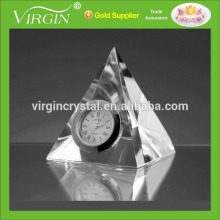 Wholesale Fashion K9 Crystal glass pyramid desk Table Clock /Clock Souvenir/office gift