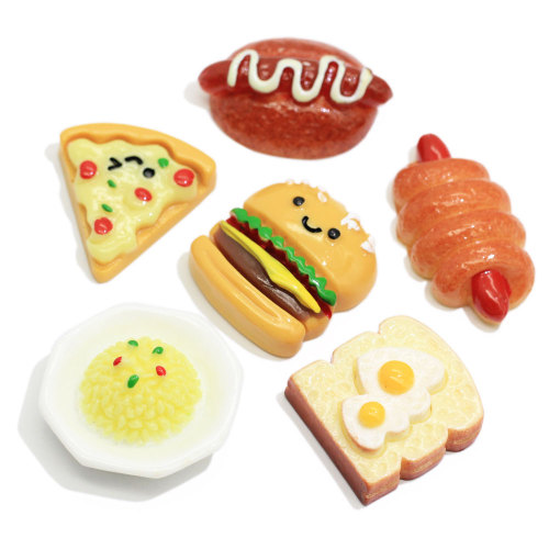 Resina Simulato Cibo Pane Hot Dog Hambugers Pizza Food Modello Flatback Cabochon per la casa Ornamenti da tavola Figurine Miniature