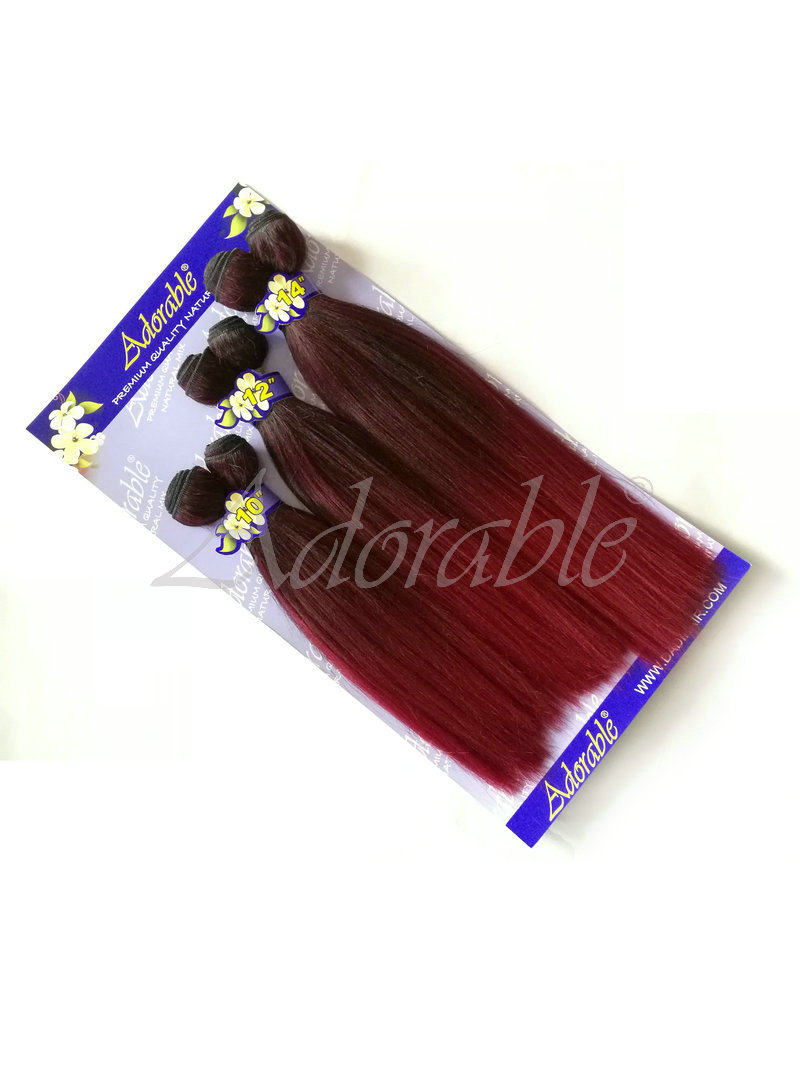 Adorable two tone 1bbug red color silk straight yaki wave 6pcs ombre hair,afro straight synthetic pony hair weave with package