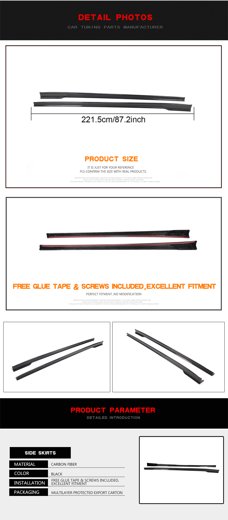 JCSportline Pre-preg Carbon Fiber Side Skirts For Maserati Ghibli Sedan 4-Door 2014-2021