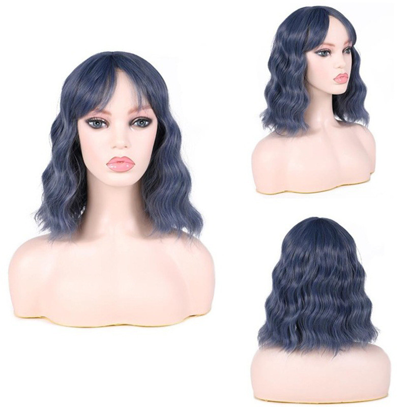 Wavy Bob Wig with Bangs Fringe Short Shoulder Length for Women Synthetic Fiber Hair with Skin Scalp Cosplay