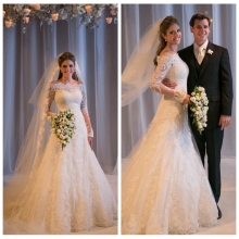 new design long sleeve bridal muslim wedding dress with veil