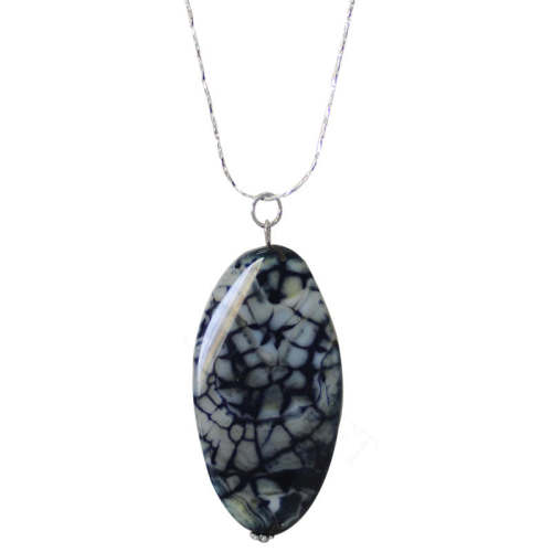 Natural Gemstone Agate Necklace with Silver Chain