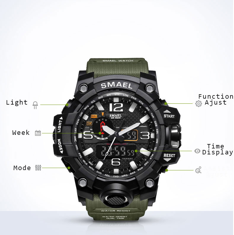 SMAEL 1545 Men Japan Digital Watch Analog Digital Luxury LED Display Rubber Sport Watches For Men