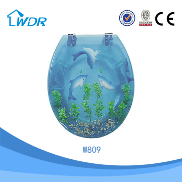 Poly resin made in China soft close sea pattern toilet lids decorated