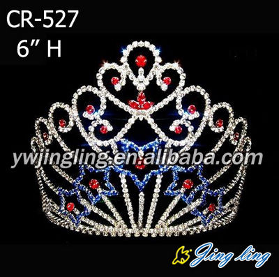 Red Blue Rhinestone Stone Baroque Crown Bridal Tiara