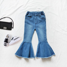 Fashion girls blue stretch stitching jeans stretch waist girls flare jeans