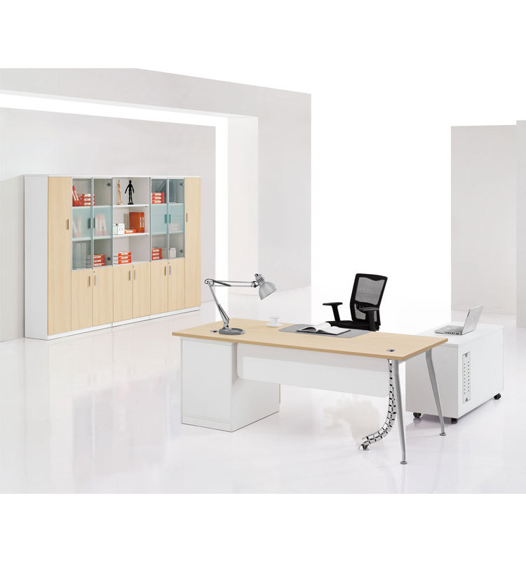 Elegant Light Walnut MDF Curved Office Desk