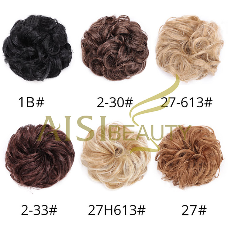 Aisi Beauty Popular Cheap Price Multi Color Synthetic Curly Messy Donut Chignon Bun Elastic Rope Rubber Band Hair Extension
