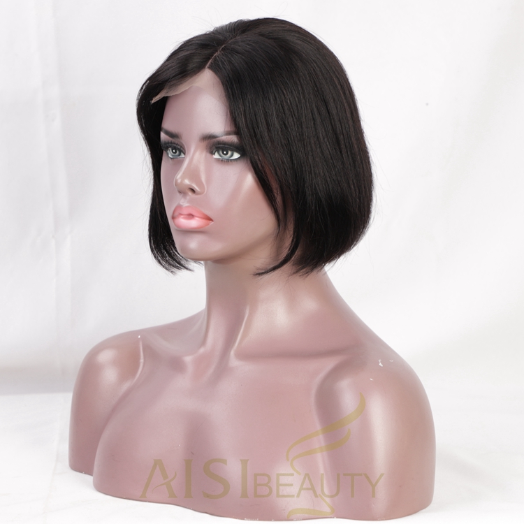 Aisi Beauty Cheap Short Silky Straight Short Bob Black Wig Middle Part Swiss Lace Wig Synthetic Lace Front Wigs For Black Women