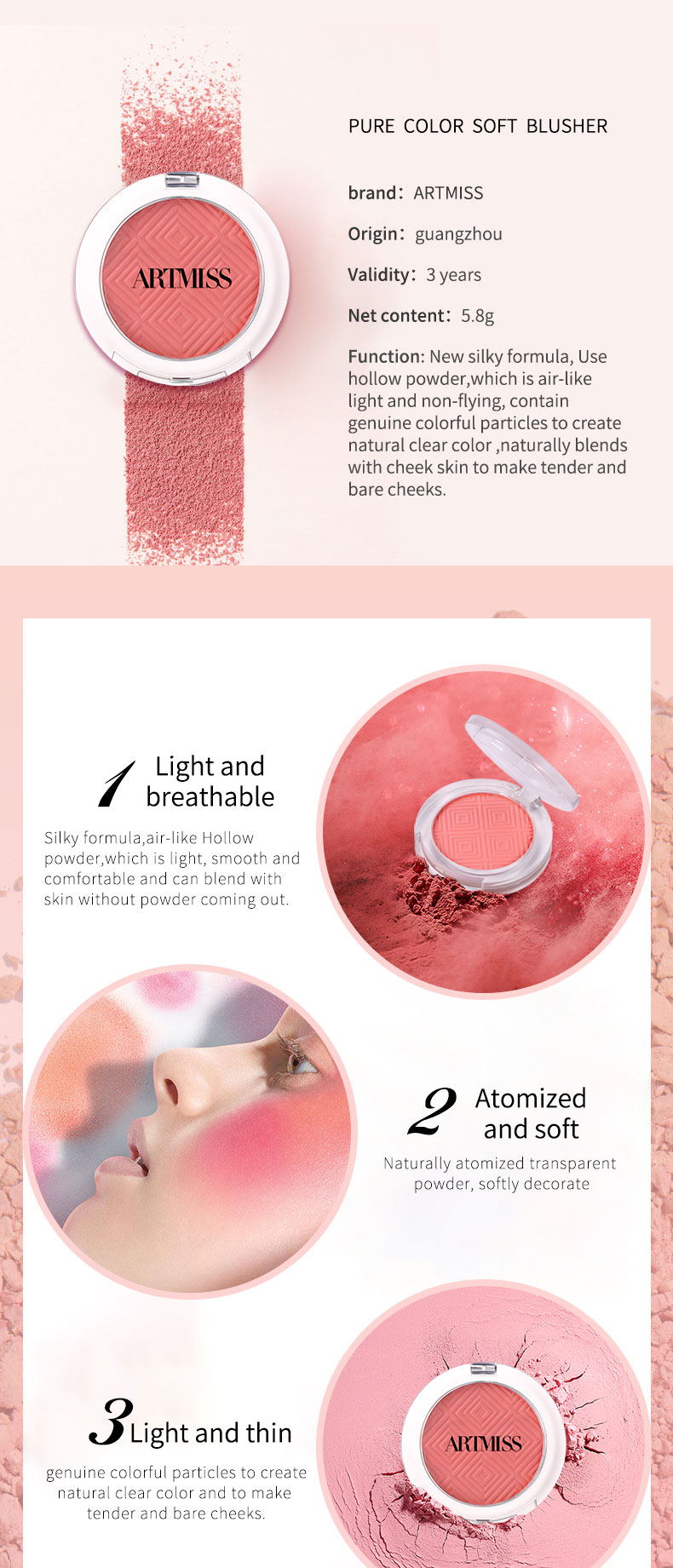 Blush Palette Makeup Vegan Magic Rose Cream Blush