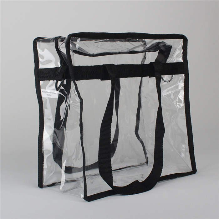 12 x 12 Stadium Security Approuvé grand plastique noir tout sac en fourre-tout en PVC en vinyle transparent avec une longue bandoulière