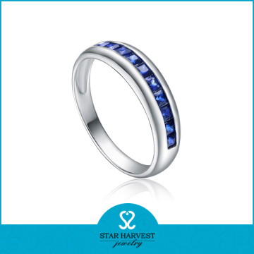 Rhodium plating channel setting sapphire ring
