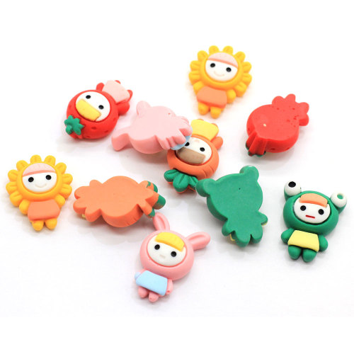 Kawaii Cartoon Girl Boy Resin Beads Flatback Cabochon Baby Carrot Tomato Sunflower Rabbit Flog DIY Art Decor Factory Supply