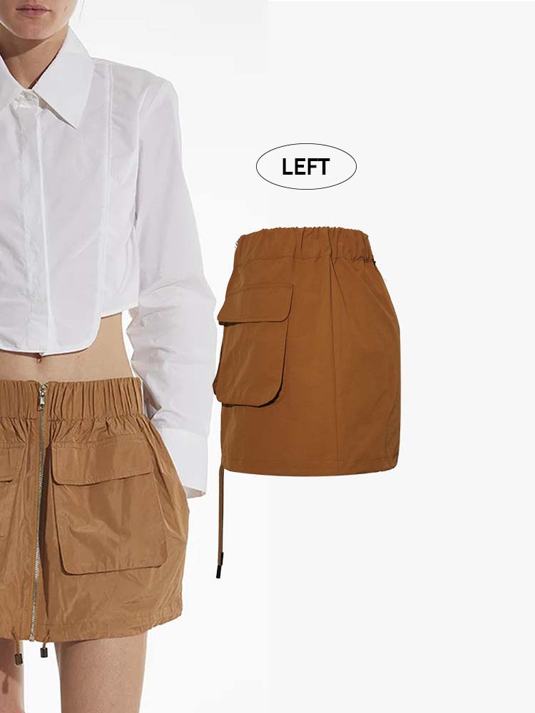 Women's Casual Ruched Waistband Draw Cord Cargo Skirt