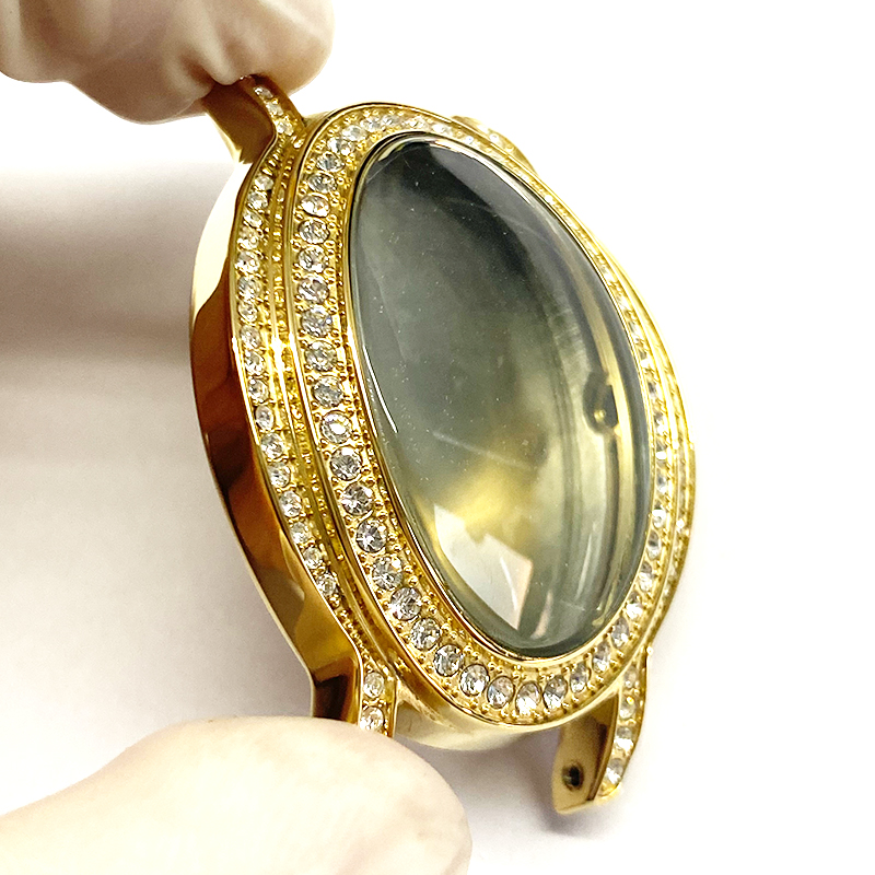 Oval watch case with stones setting