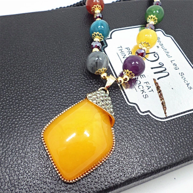 National Style Imitation Beeswax Long Pendant Drop Water Necklace