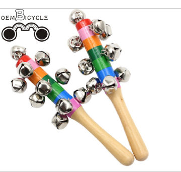 Rainbow color baby wooden rattle