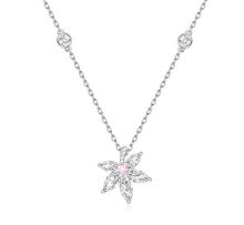 Sterling Silver Maple Leaf Pink Zircon Diamond Necklace with Gift Box