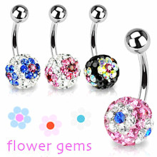 Flower Gem Belly Button Ring Crystal Ball