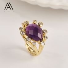 Wholesale 18K Gold Plated American Diamond & Natural Gem Crystal Rings with Drop Shape Faceted Stones