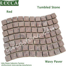 Flamed porphyry tumbled red paver stone wave pattern paving stone