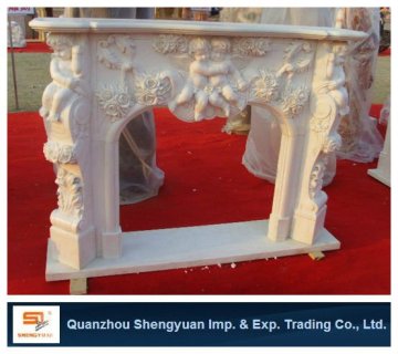 yellow marble carving fireplace stove