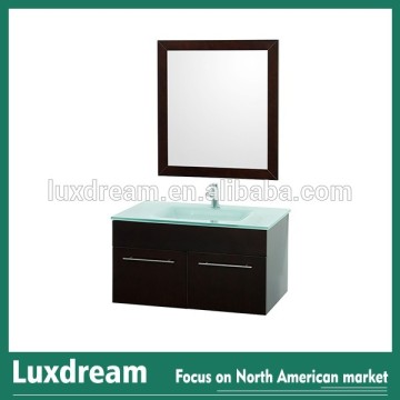 Simple Design Bath vanity with Glass Top and Basin, Two Doors - Espresso