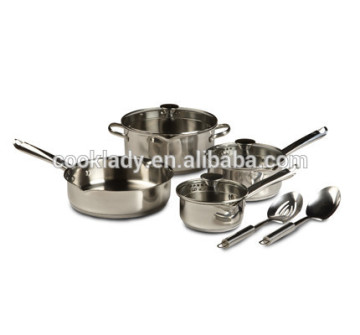 9pcs stainless steel cookware set with two mouths,cookware with straining lids
