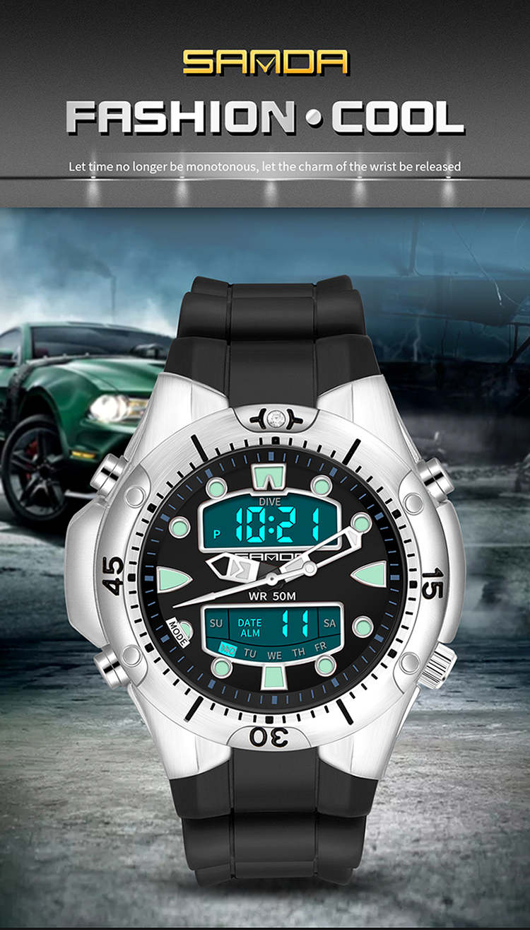 Sanda 3009 Military Relogio LED Watch Clock Alarm Water Proof 2021 Digital Analog Watches Men