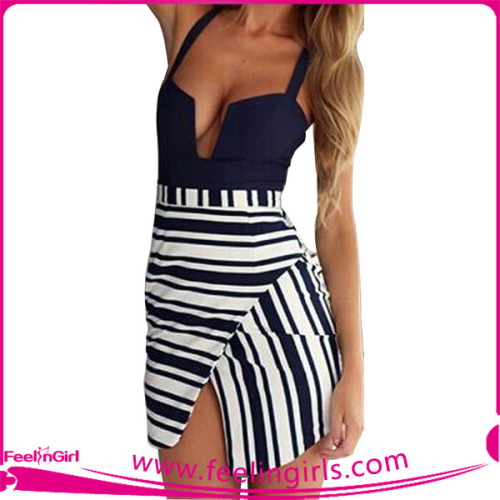 Fashion Dress Bandage Dress for Women Stripe Print Dress                        
                                                Quality Choice