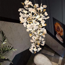 VEKO Ceramic Ginkgo Leaves Luxury Chandelier Pendant Lights for Home Ding Room