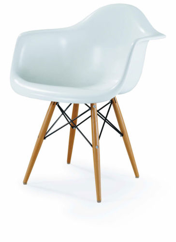 Baxton Studio Fiorenza White Plastic Armchair with Wood Eiffel Legs