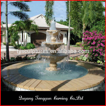 Round circle wash basin yellow marble oriental rustic stone garden fountains