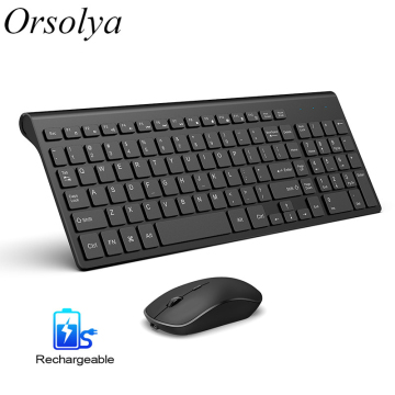 2.4G Rechargeable Wireless Keyboard Mouse Combo Set Spanish/German/Italian/US Keyboard and 2400 DPI Mice, For Computer PC Laptop