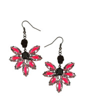Camellia rose diamond flower drop earrings with black resin