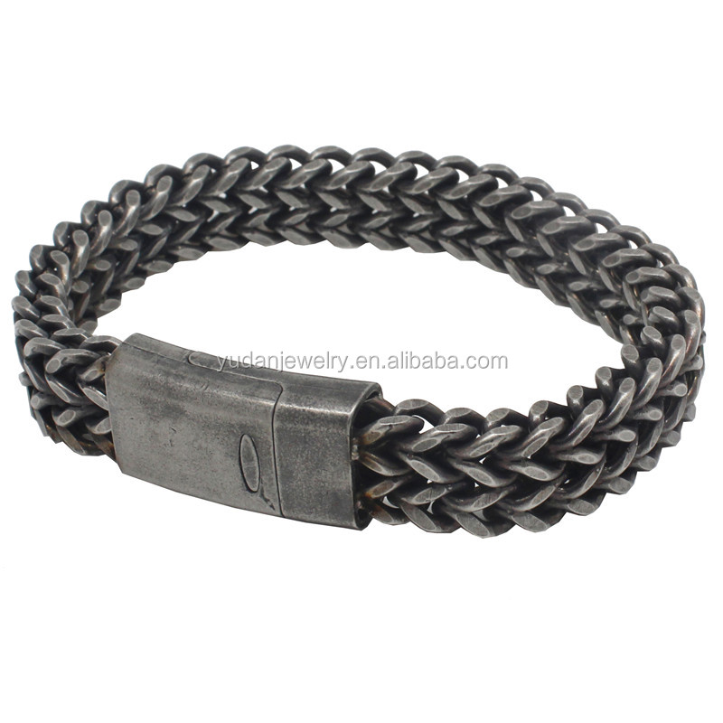 Mens Stainless Steel Bracelet Vintage Gun Black Biker Chain Link Bracelet