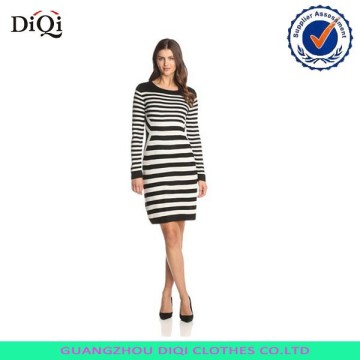 wholesale elegant women dress / womens long sleeve stripe sweater dress