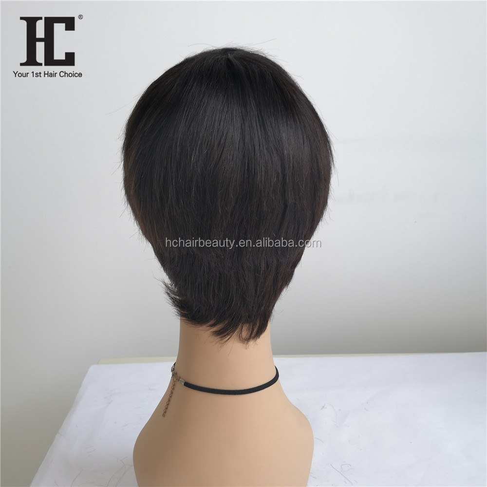 Free Shipping Short Straight Brazilian Human Hair Wig Natural Color #1b /99j Machine Made Human Hair Wigs For Women